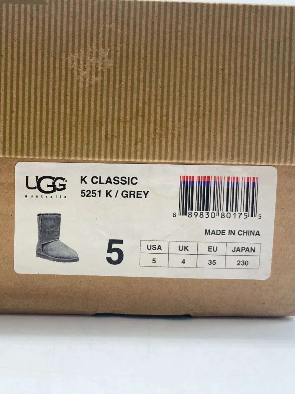 UGG KIDS CLASSIC BOOTS GREY US KIDS SIZE 5